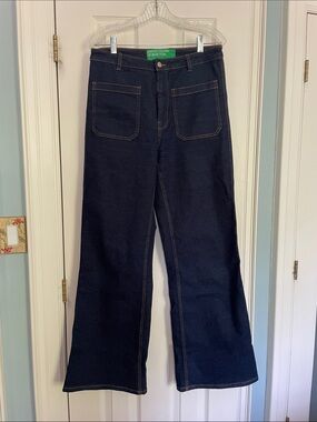United Colors Of Benetton Indigo Wide-Leg Jeans with Front Patch Pockets